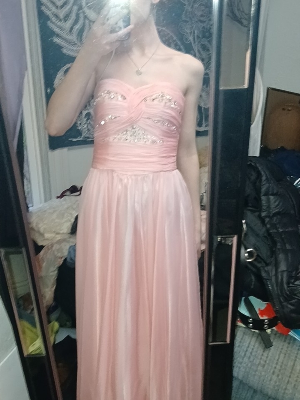 Angela & Alison Strapless Blush Pink Chiffon Evening Gown - Picture 3 of 4